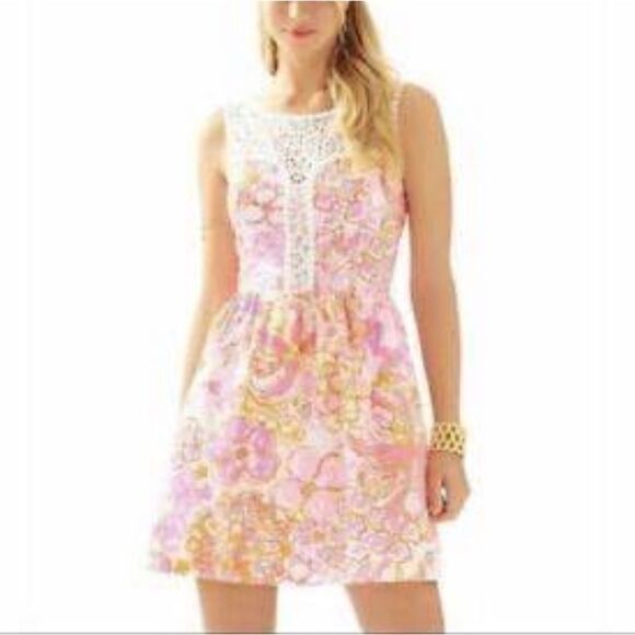 Lilly Pulitzer Reagan Dress Pink White Floral Rear Zip Sz 0 Style 20143 - Picture 2 of 15